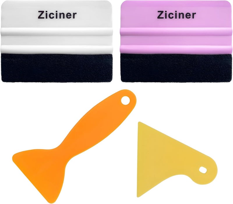 Dickno 4PCS Felt Edge Squeegee Car Wrapping Tool Kit, Vinyl Wrapping Tool Window Tint Kit, Auto Applicator Tool for Vinyl Wrap, Window Tint, Wallpaper, Decal Sticker Installation (White+Pink) - Image 1